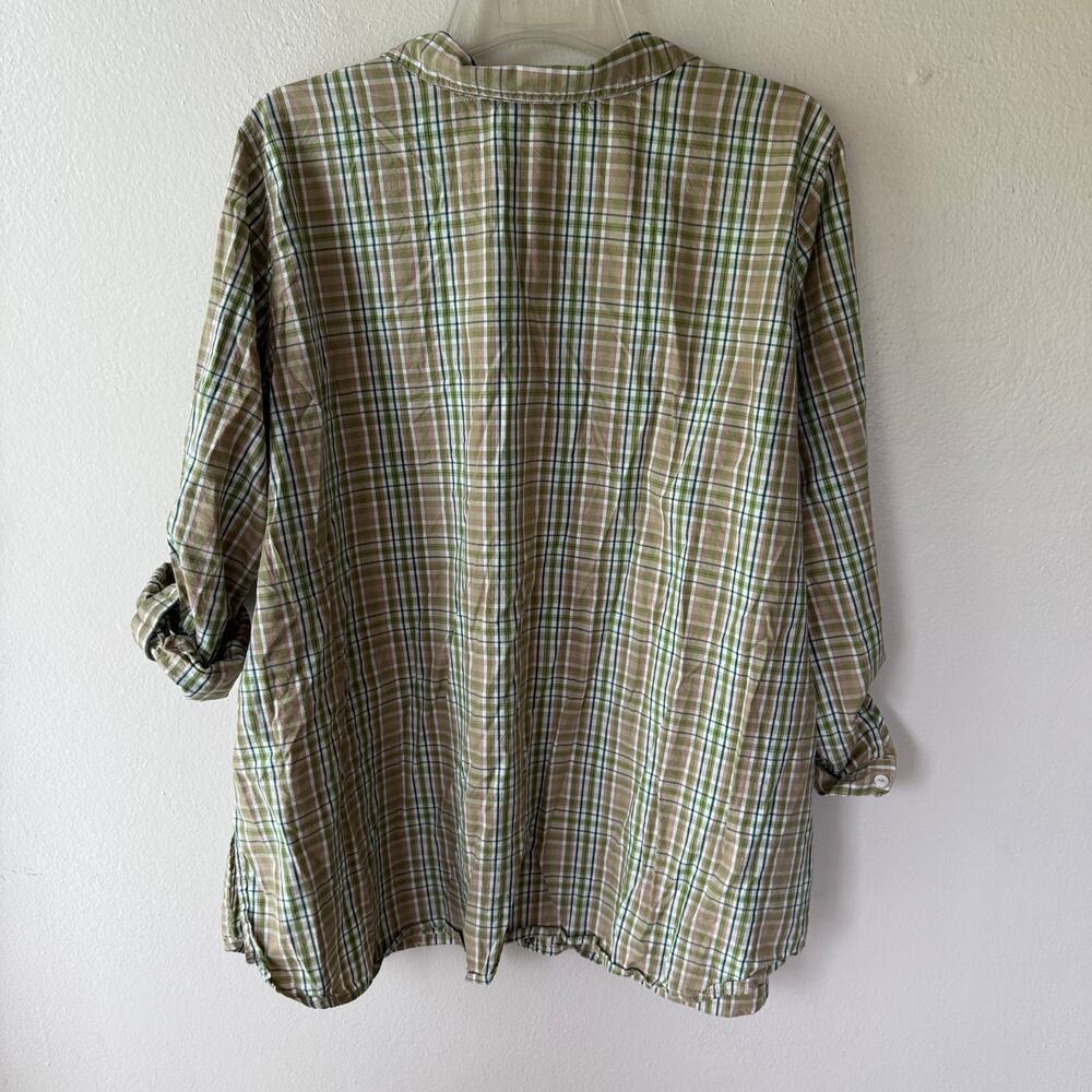Susan Graver Oversized green plaid shirt size 3X/P Green White front pocket - Picture 8 of 10